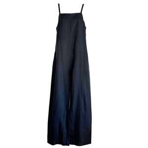 Nomia Linen Wide‎ Leg Jumpsuit Black Sz 4 Quiet Luxury Minimalist Scandi Lagom